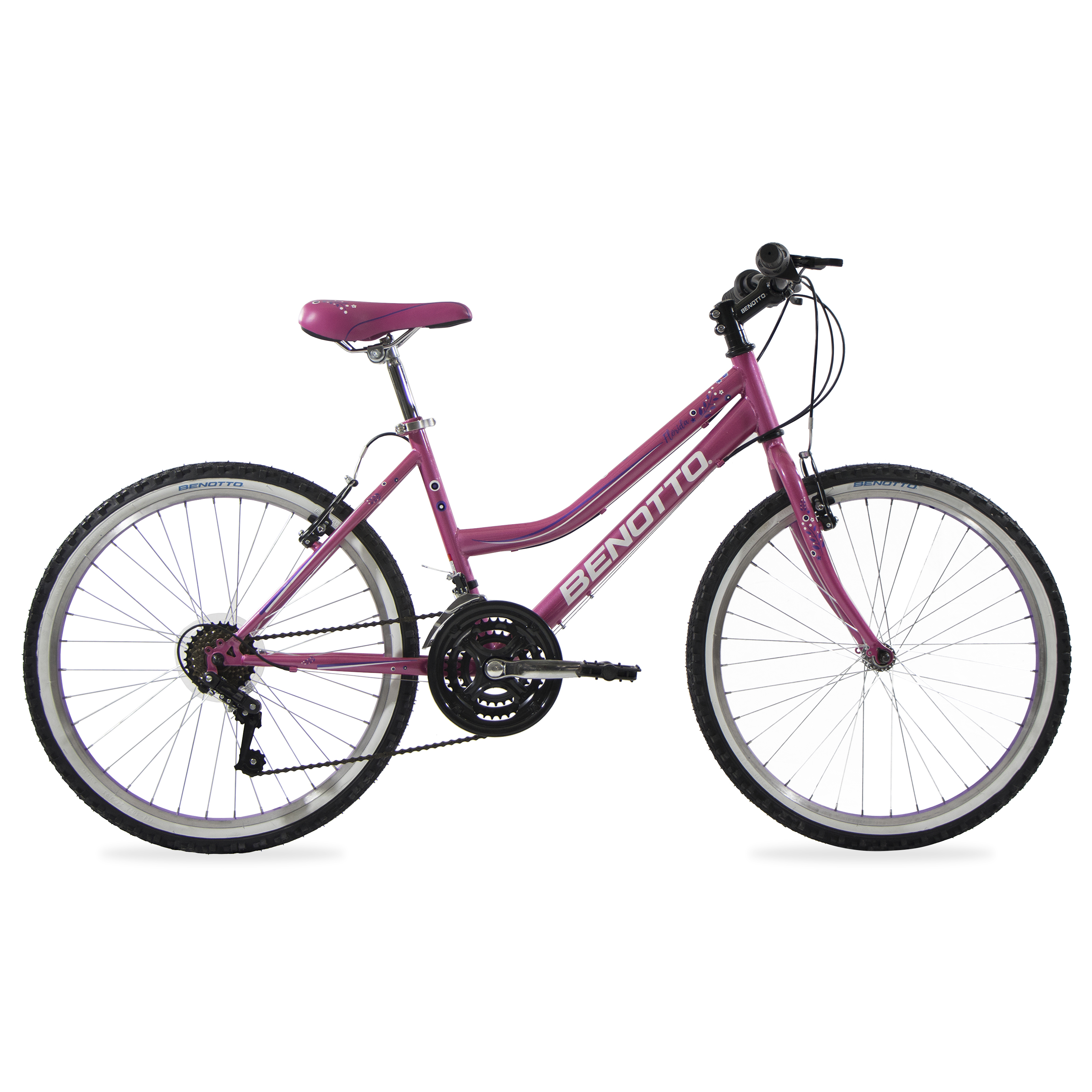 Bicicleta BENOTTO Montaña FLORIDA R24 21V. Mujer Sunrace Frenos ”V” Acero Rosa Claro Talla:UN