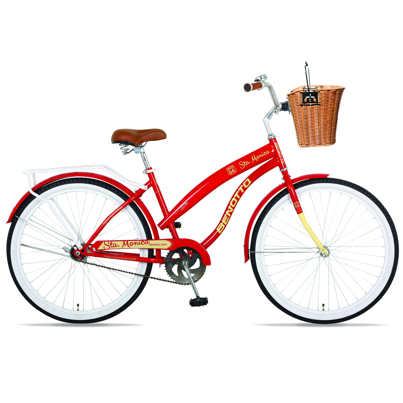 Bicicleta BENOTTO City STA. MONICA R26 1V. Mujer Frenos Contrapedal con Canastilla Acero Rojo/Crema Talla:UN