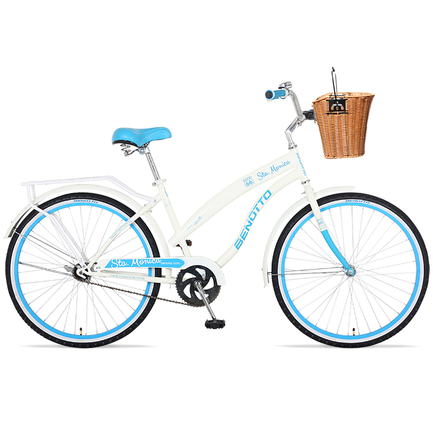 Bicicleta BENOTTO City STA. MONICA R26 1V. Mujer Frenos Contrapedal con Canastilla Acero Blanco Talla:UN