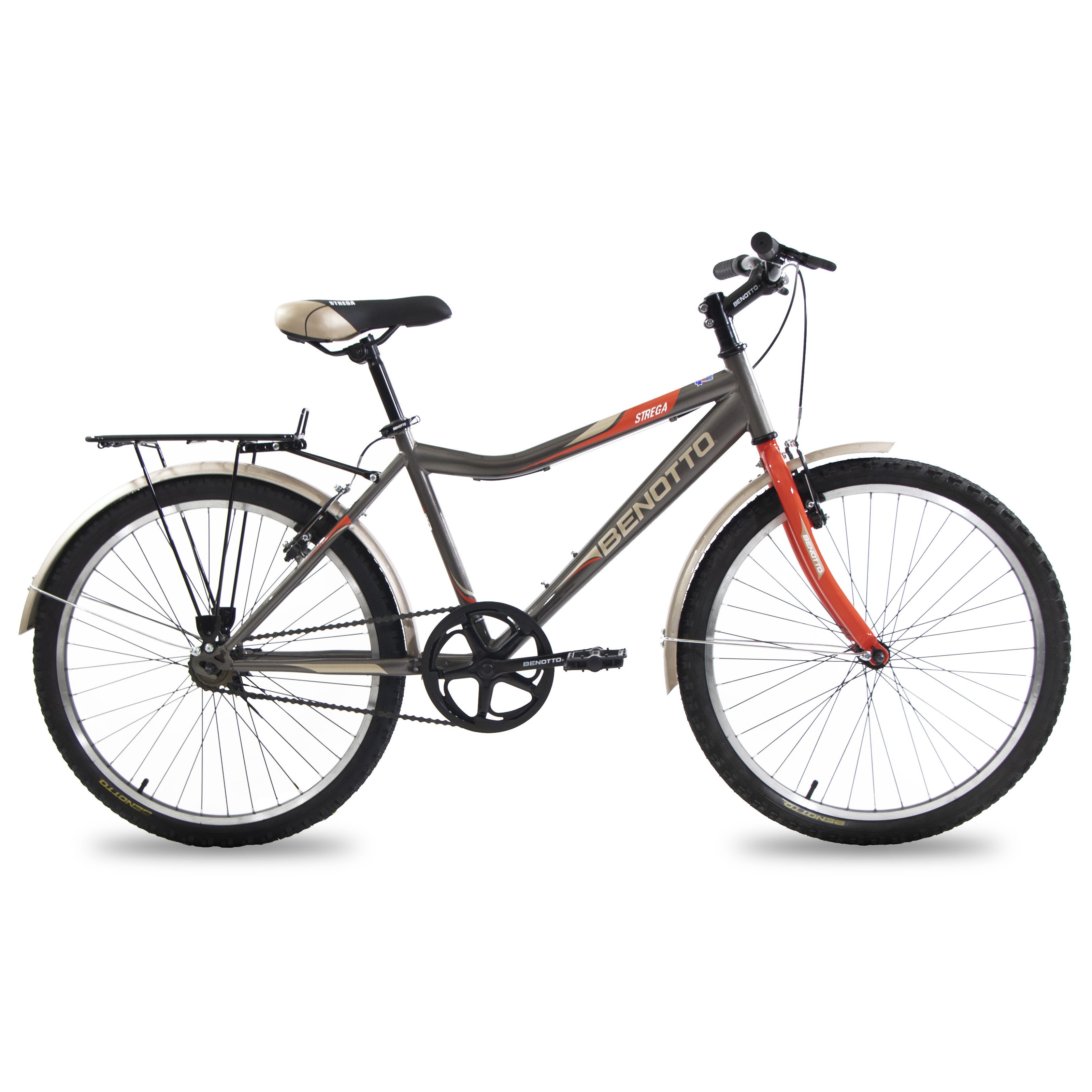 Bicicleta BENOTTO Montaña STREGA R24 1V. Hombre Frenos ”V” Acero Cafe/Naranja Talla:UN