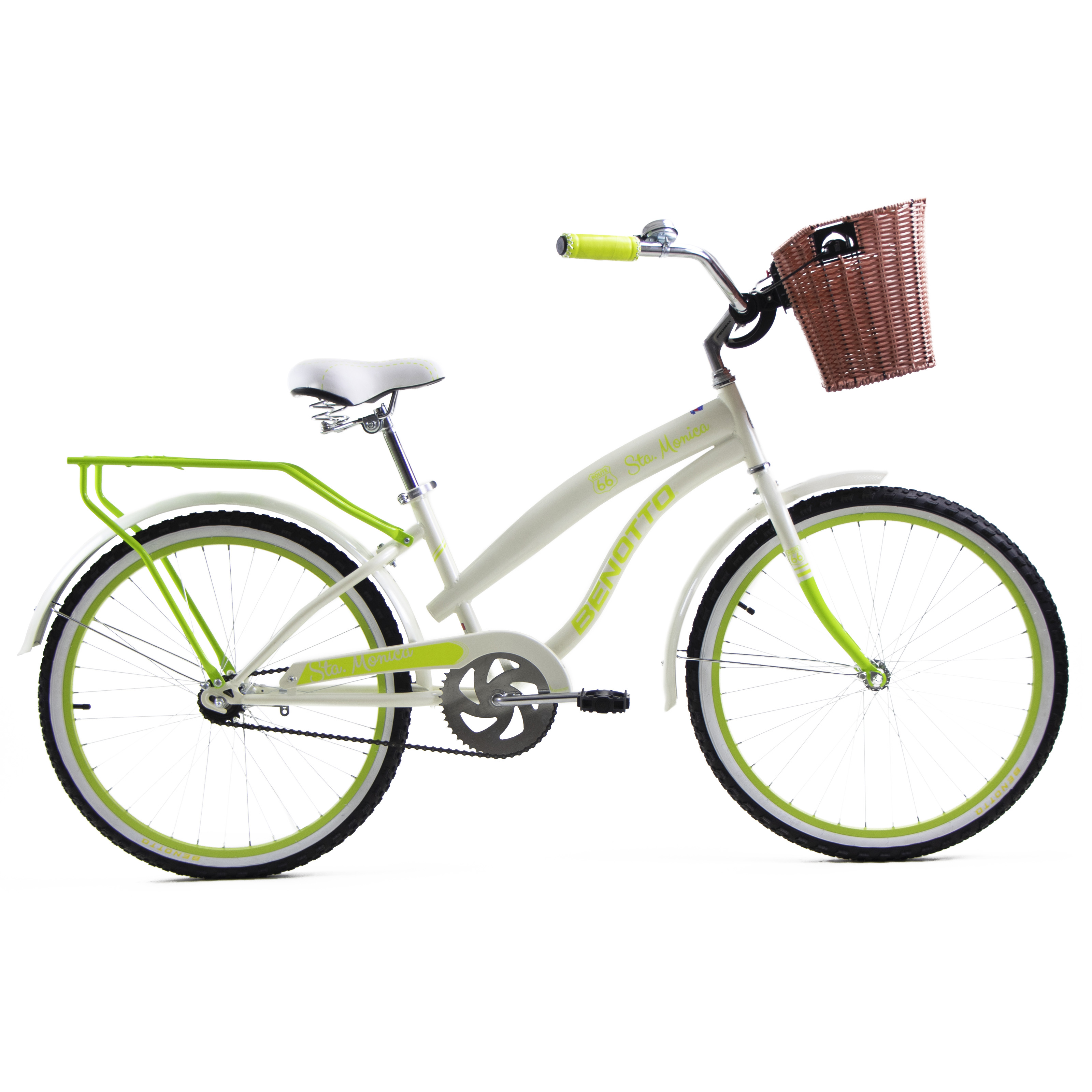 Bicicleta BENOTTO City STA. MONICA R24 1V. Mujer Frenos Contrapedal con Canastilla Acero Crema/Verde Claro Talla:UN