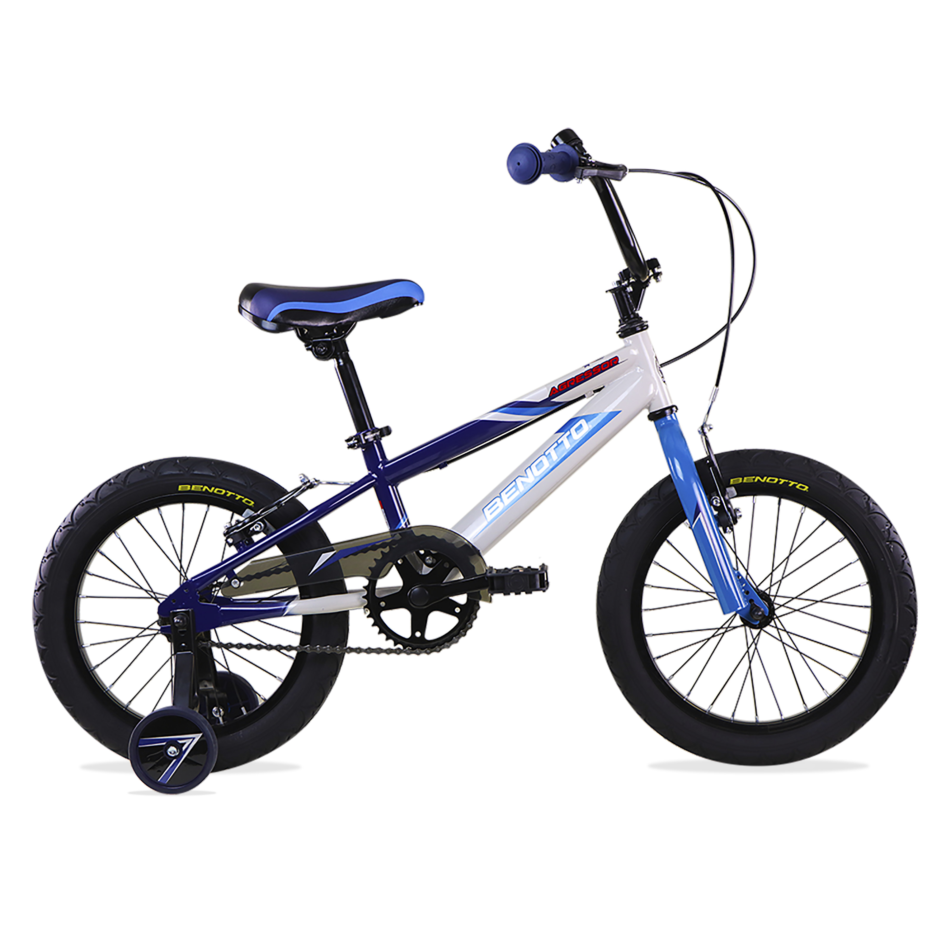 Bicicleta BENOTTO Cross AGRESSOR R16 1V. Niño Frenos ”V” Ruedas Laterales Acero Azul Marino/Blanco/Azul Talla:UN