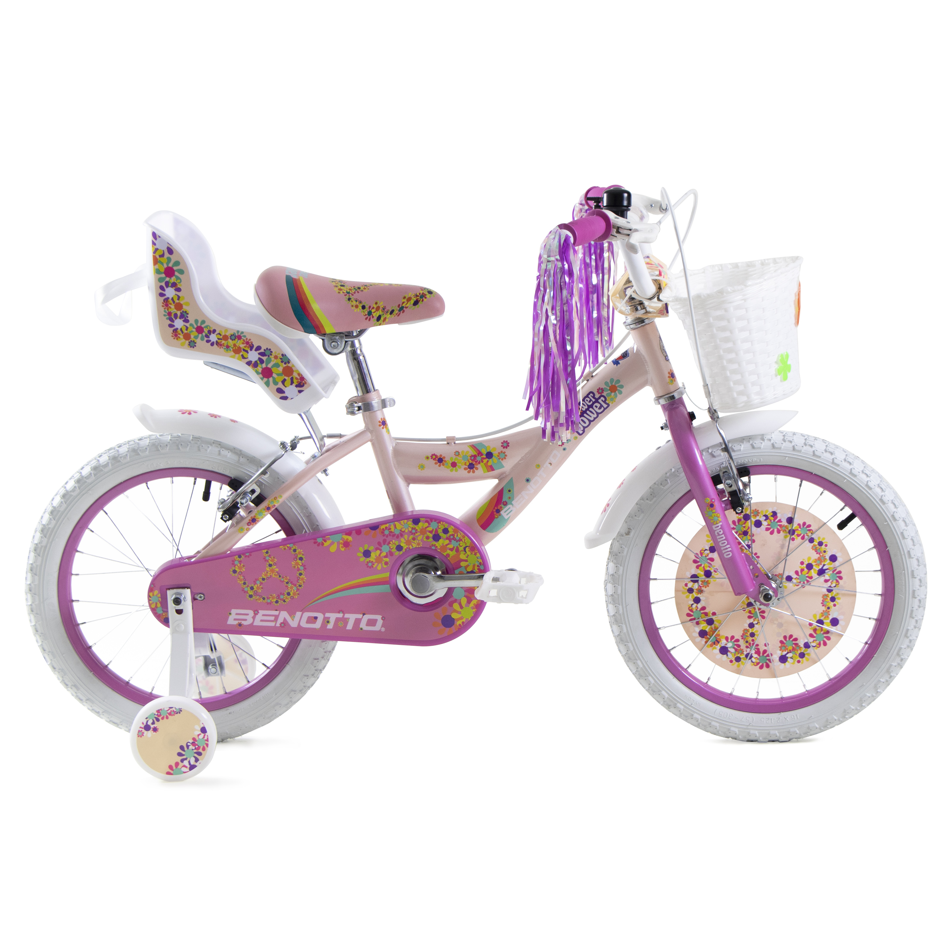 Bicicleta BENOTTO Cross FLOWER POWER R16 1V. Niña Frenos ”V” Acero Rosa Pastel/Rosa Aperlado Talla:UN