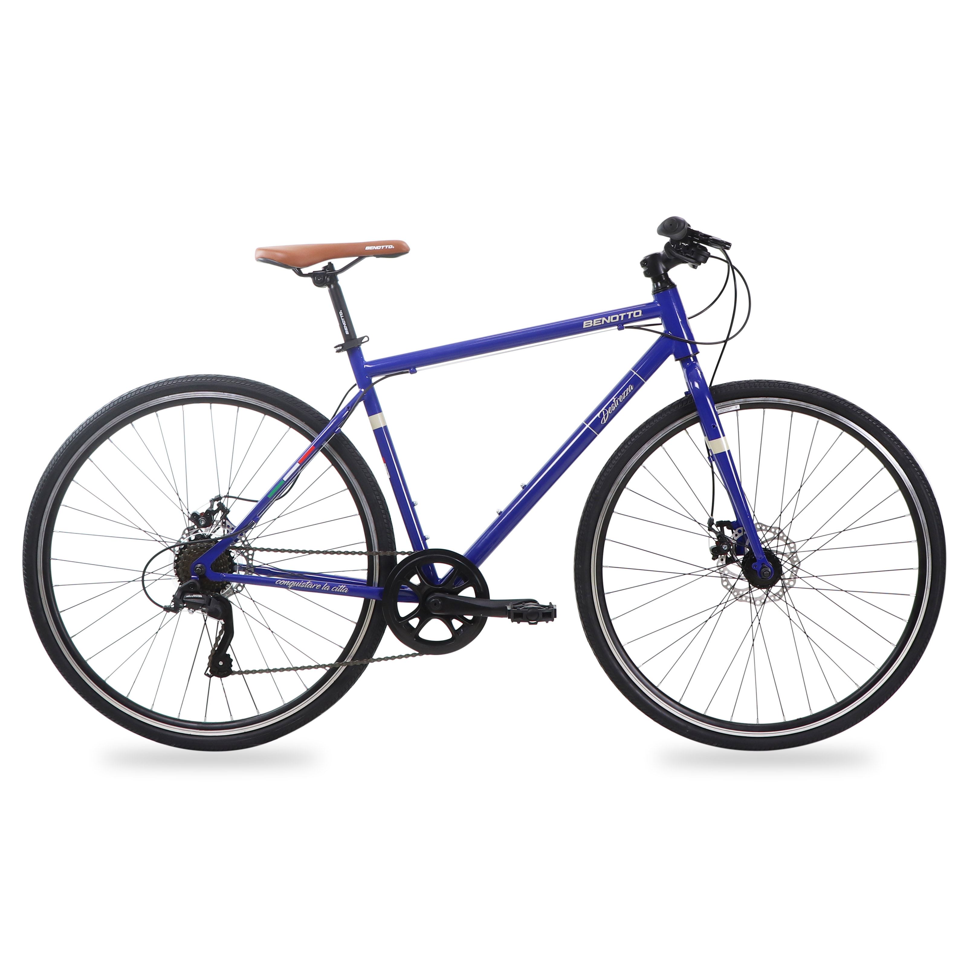 Bicicleta BENOTTO Hibrida DESTREZZA R700C 7V. Frenos Doble Disco Mecanico Acero Azul Talla:49