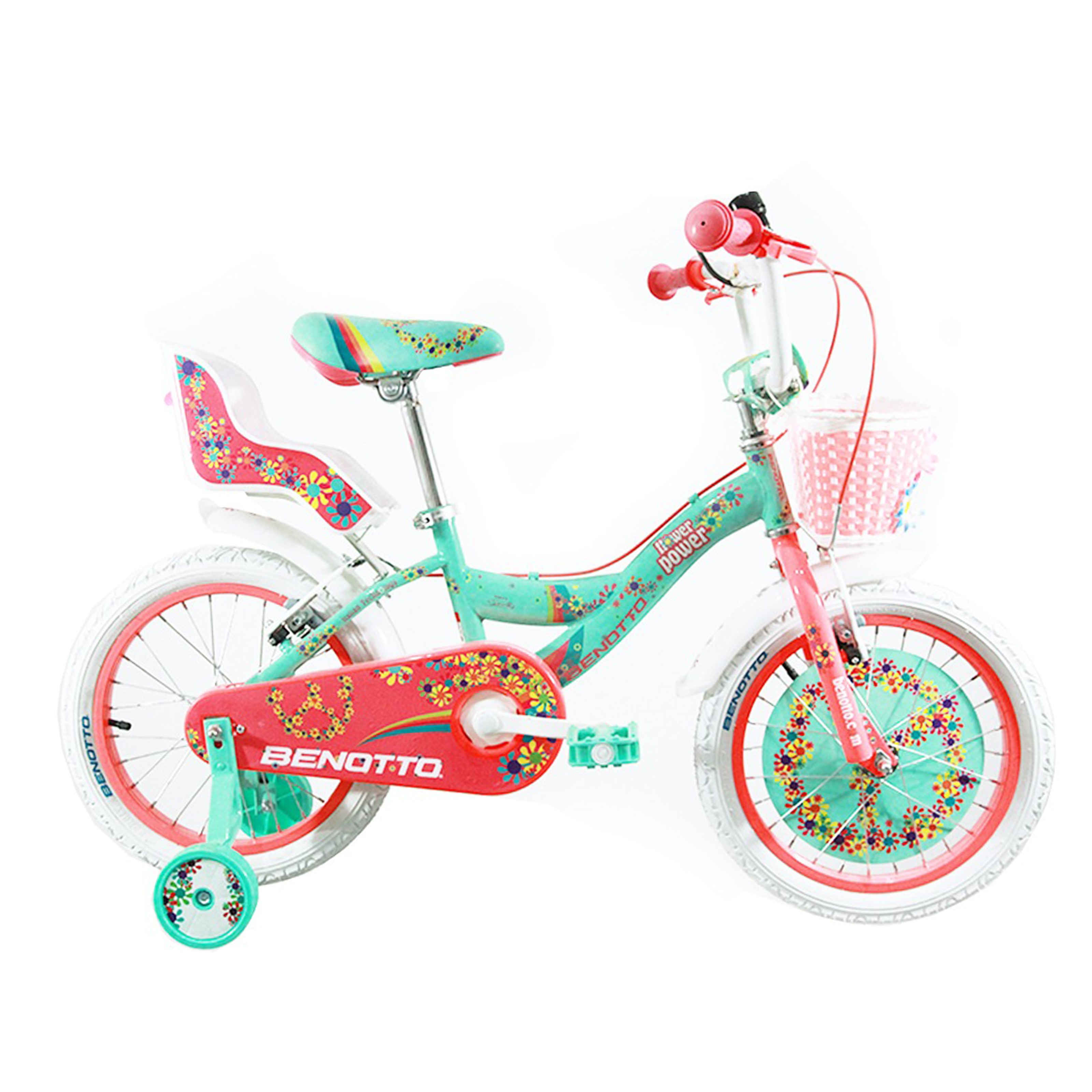 Bicicleta BENOTTO Cross FLOWER POWER R16 1V. Niña Frenos ”V” Acero Aqua/Rosa Neon Talla:UN