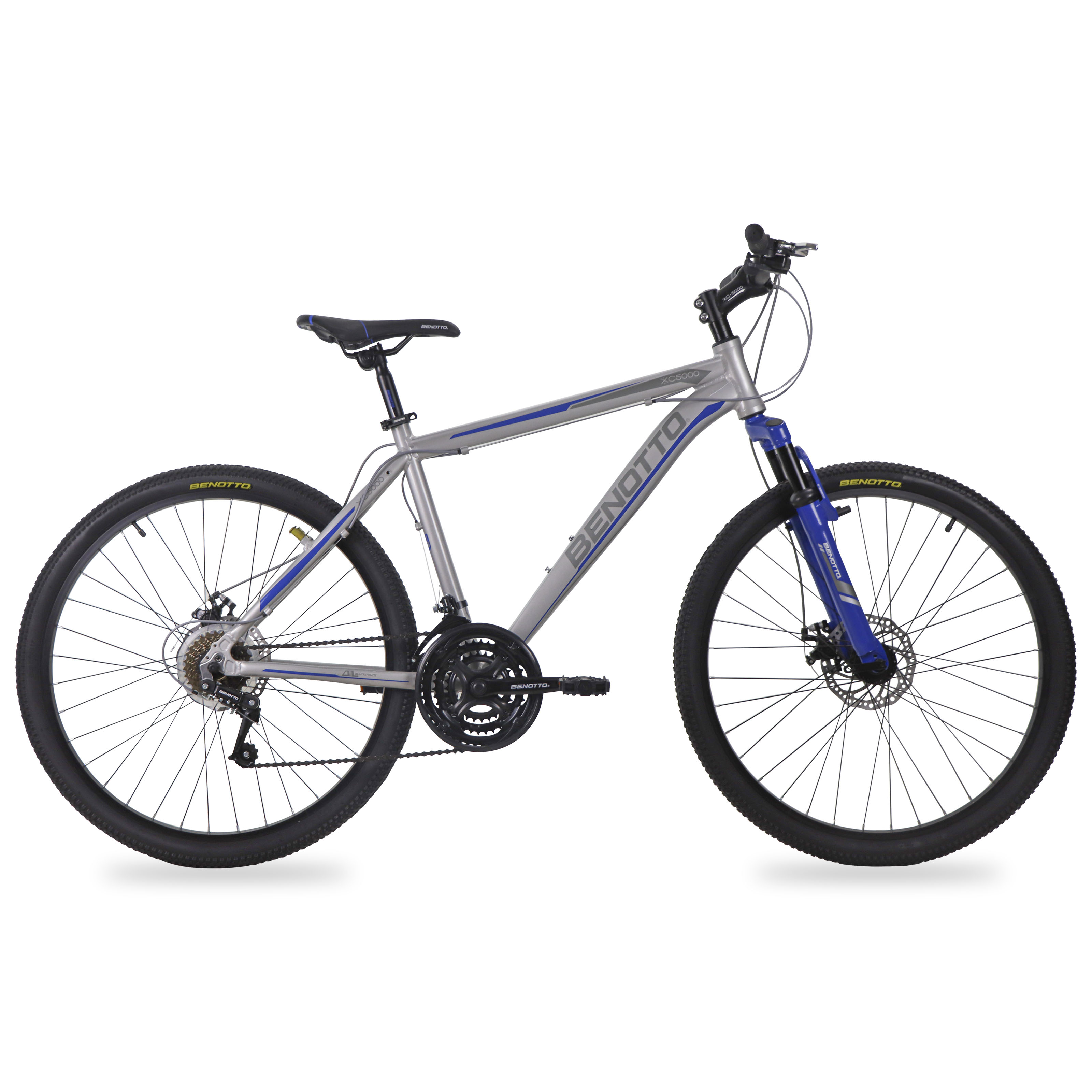 Bicicleta BENOTTO Montaña XC-5000 R26 21V. FS Frenos Doble Disco Mecanico Aluminio Plata/Azul Talla:MM