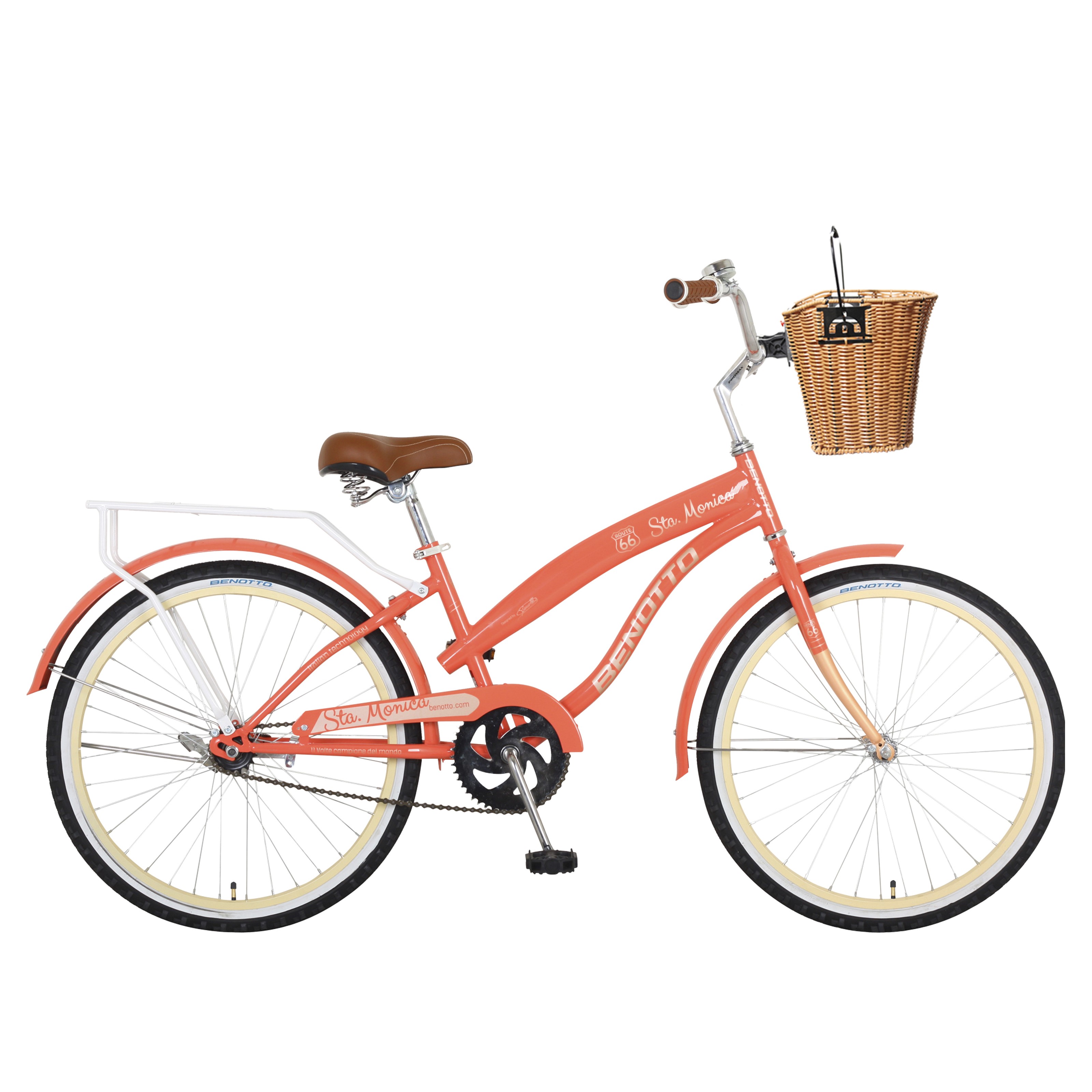 Bicicleta BENOTTO City STA. MONICA R24 1V. Mujer Frenos Contrapedal con Canastilla Acero Naranja/Crema Talla:UN