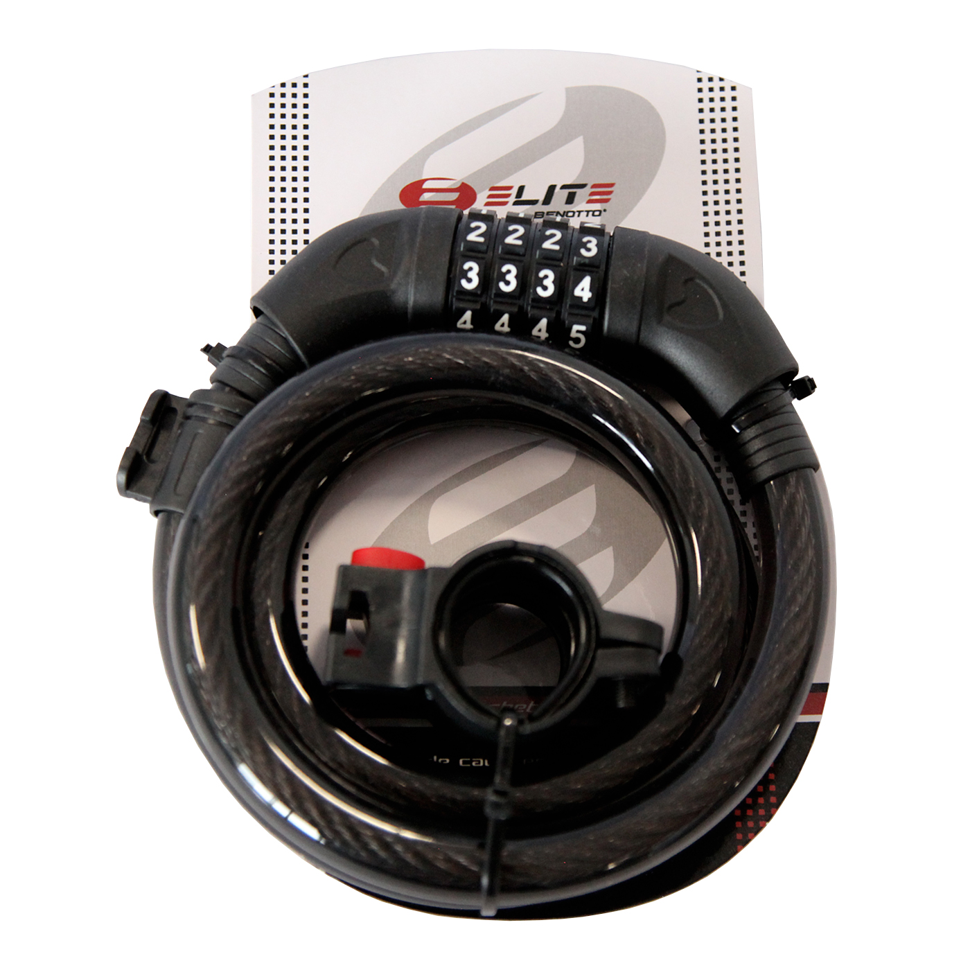 Candado ELITE Cable Espiral y Combinacion 15mmX1000mm Cabezal Negro con Soporte