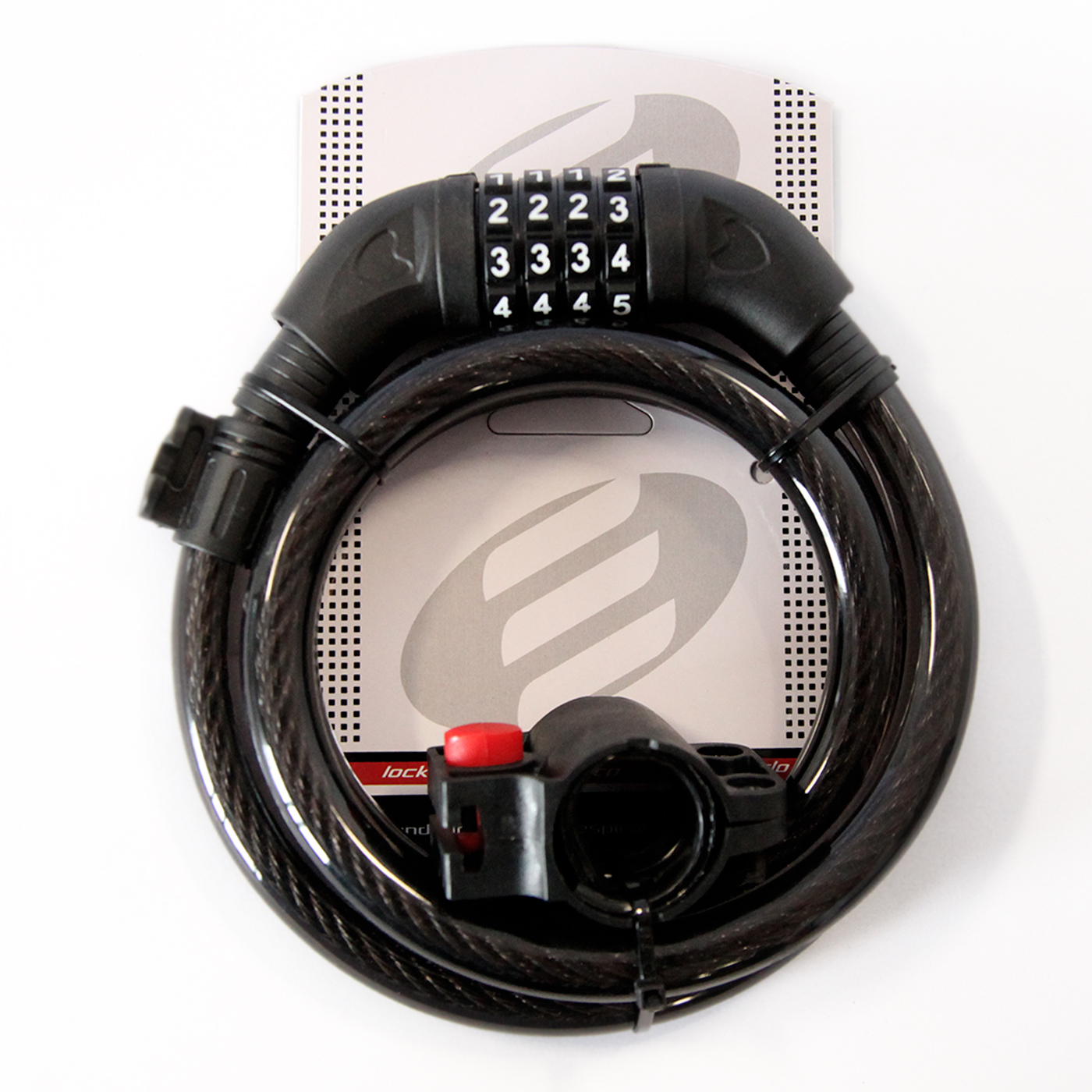Candado ELITE Cable Espiral y Combinacion 15mmX1200mm Cabezal Negro con Soporte