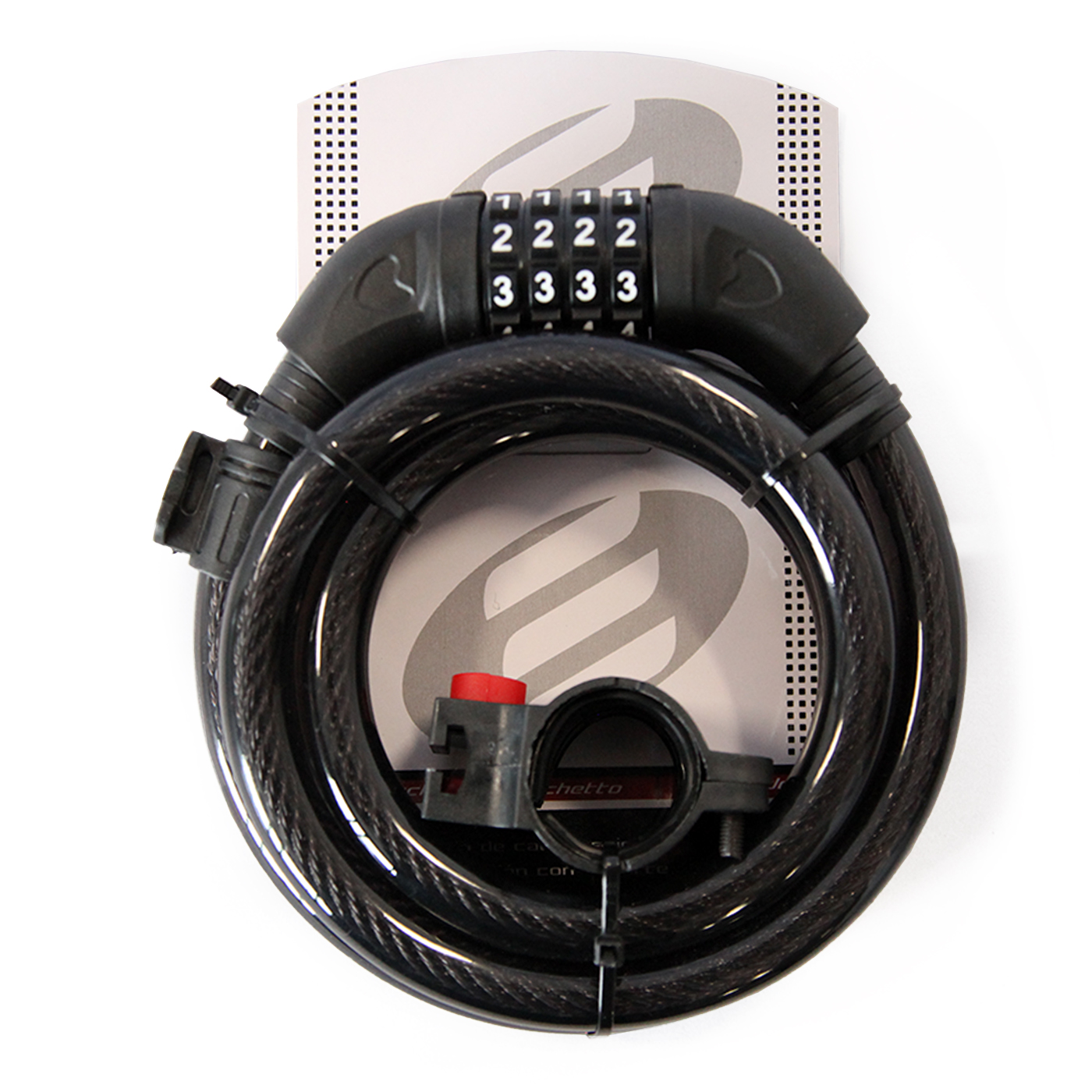 Candado ELITE Cable Espiral y Combinacion 15mmX1500mm Cabezal Negro con Soporte