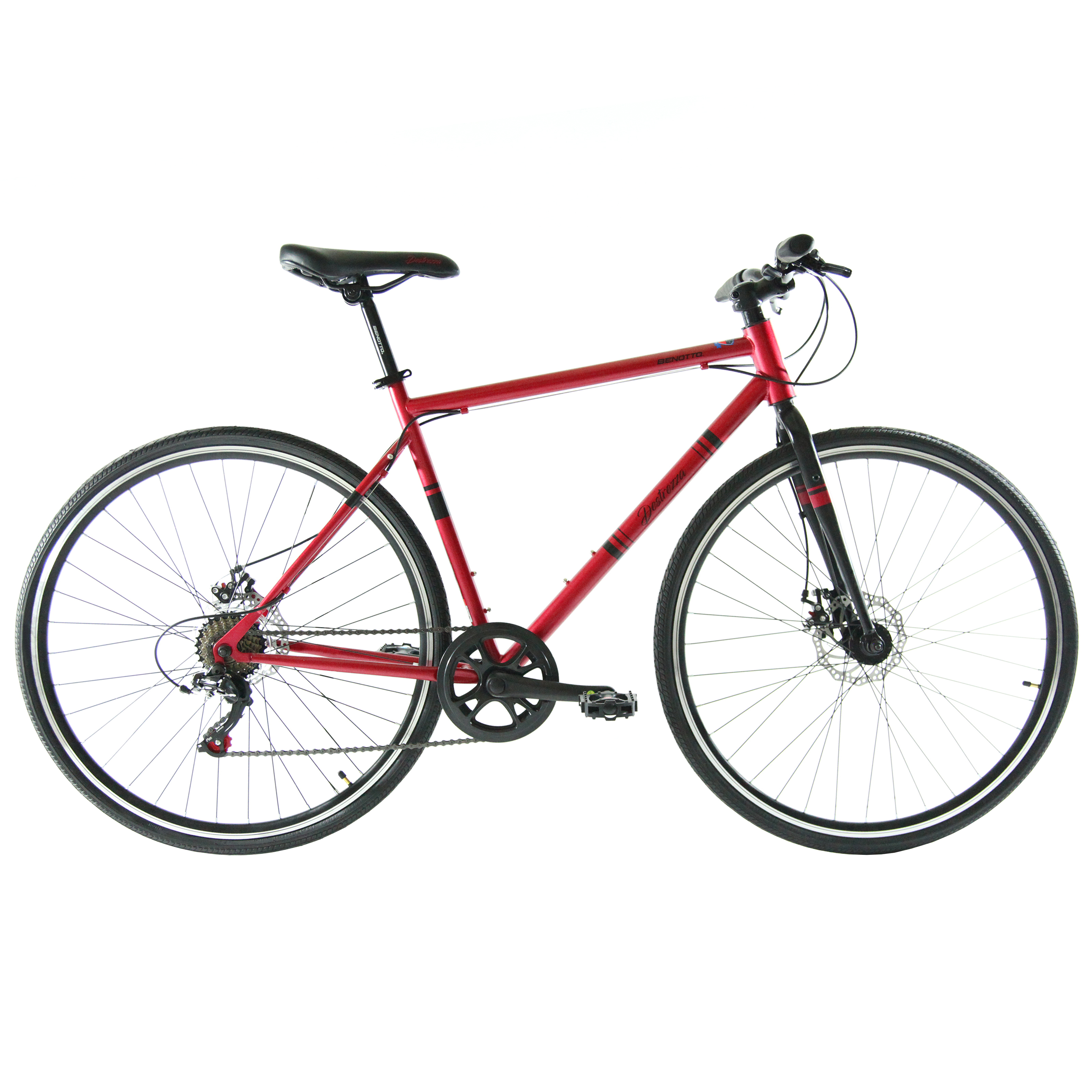 Bicicleta BENOTTO Hibrida DESTREZZA R700C 7V. Shimano Frenos Doble Disco Mecanico Acero Rojo Talla:53
